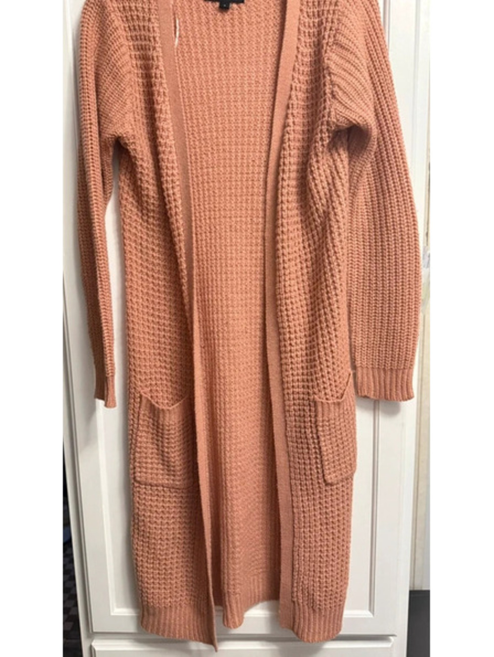Ambiance Apparel Peach Pink Long Knit Cardigan Size Small